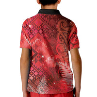 Aotearoa Taniko Matariki Kid Polo Shirt Cosmic Red