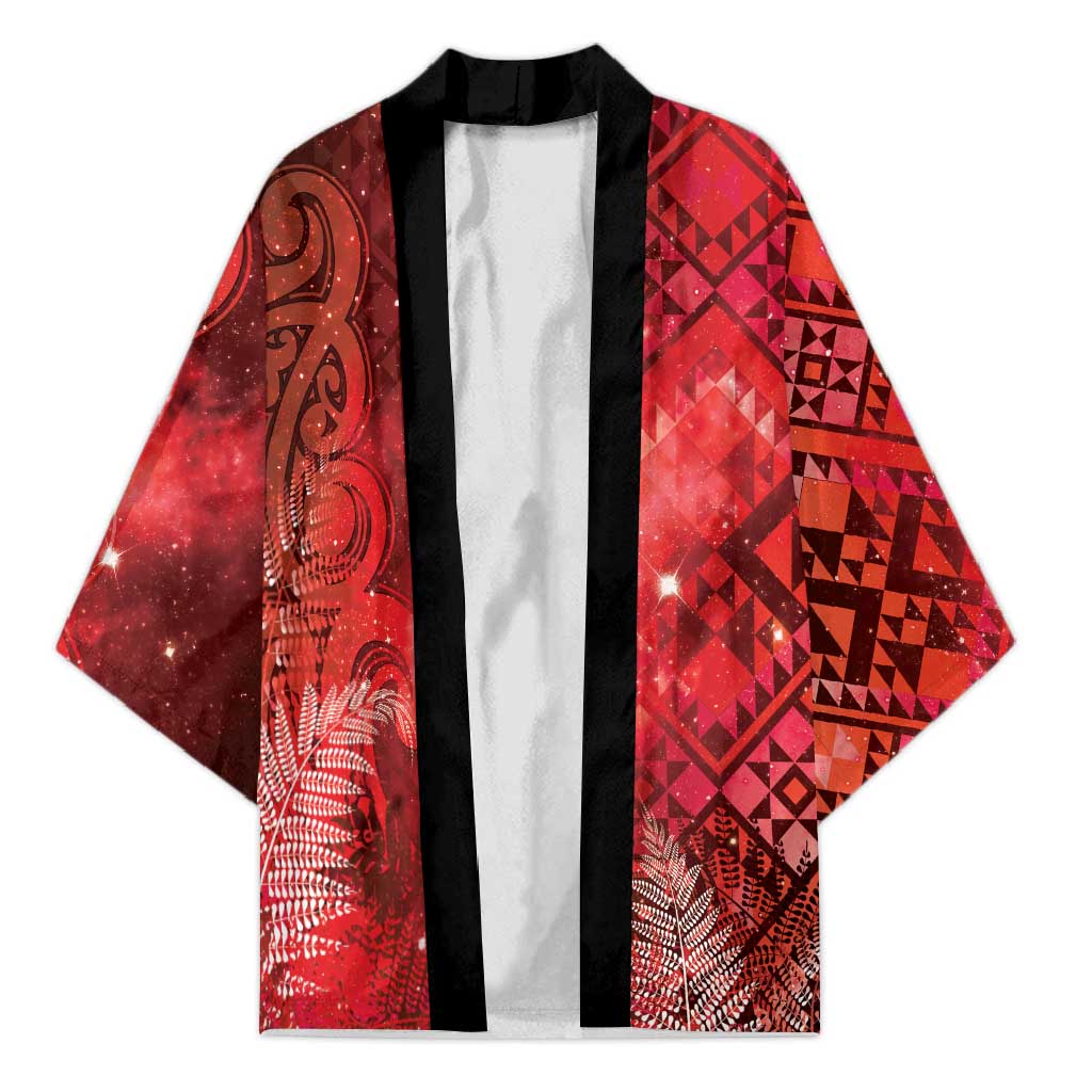 Aotearoa Taniko Matariki Kimono Cosmic Red LT7 Unisex Red - Polynesian Pride
