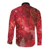 Aotearoa Taniko Matariki Long Sleeve Button Shirt Cosmic Red LT7 - Polynesian Pride