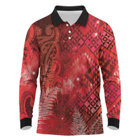 Aotearoa Taniko Matariki Long Sleeve Polo Shirt Cosmic Red