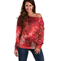 Aotearoa Taniko Matariki Off Shoulder Sweater Cosmic Red