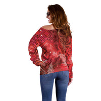 Aotearoa Taniko Matariki Off Shoulder Sweater Cosmic Red