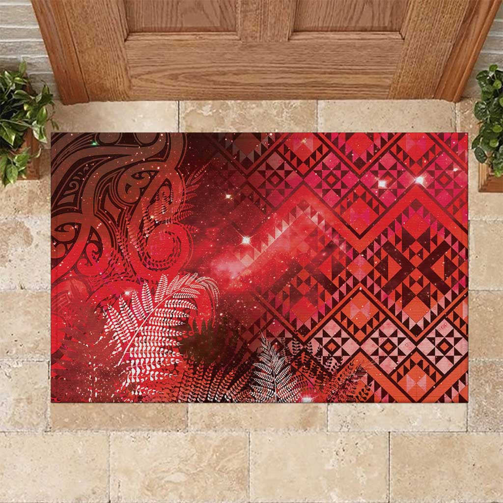 Aotearoa Taniko Matariki Rubber Doormat Cosmic Red LT7 Red - Polynesian Pride