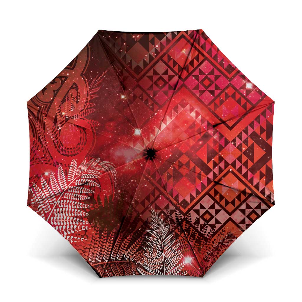 Aotearoa Taniko Matariki Umbrella Cosmic Red LT7 One Size Folded 11.42 inch Opened Diameter 37.4 inch Red - Polynesian Pride