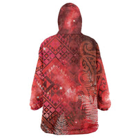 Aotearoa Taniko Matariki Wearable Blanket Hoodie Cosmic Red LT7 - Polynesian Pride