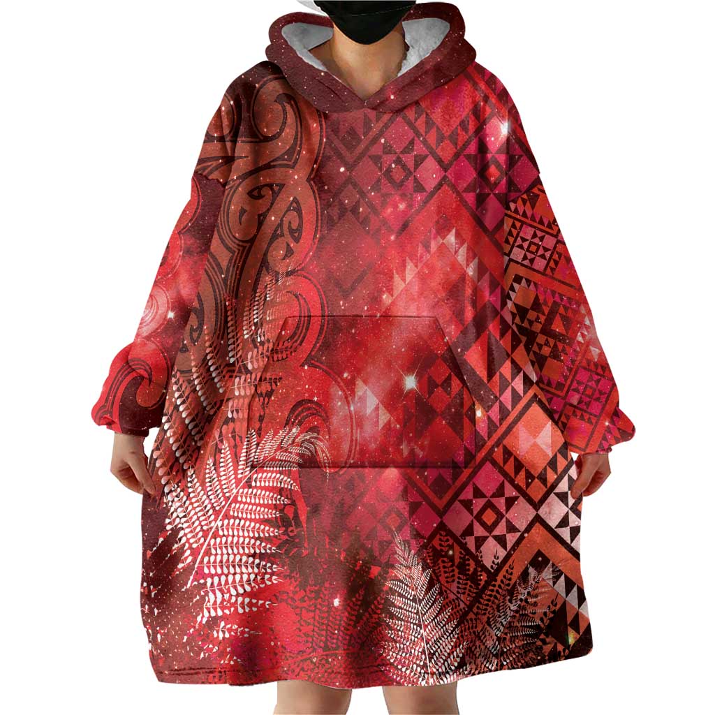 Aotearoa Taniko Matariki Wearable Blanket Hoodie Cosmic Red LT7 - Polynesian Pride