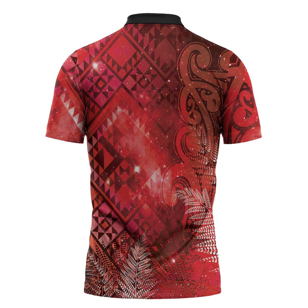 Aotearoa Taniko Matariki Zipper Polo Shirt Cosmic Red