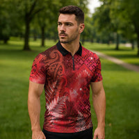 Aotearoa Taniko Matariki Zipper Polo Shirt Cosmic Red