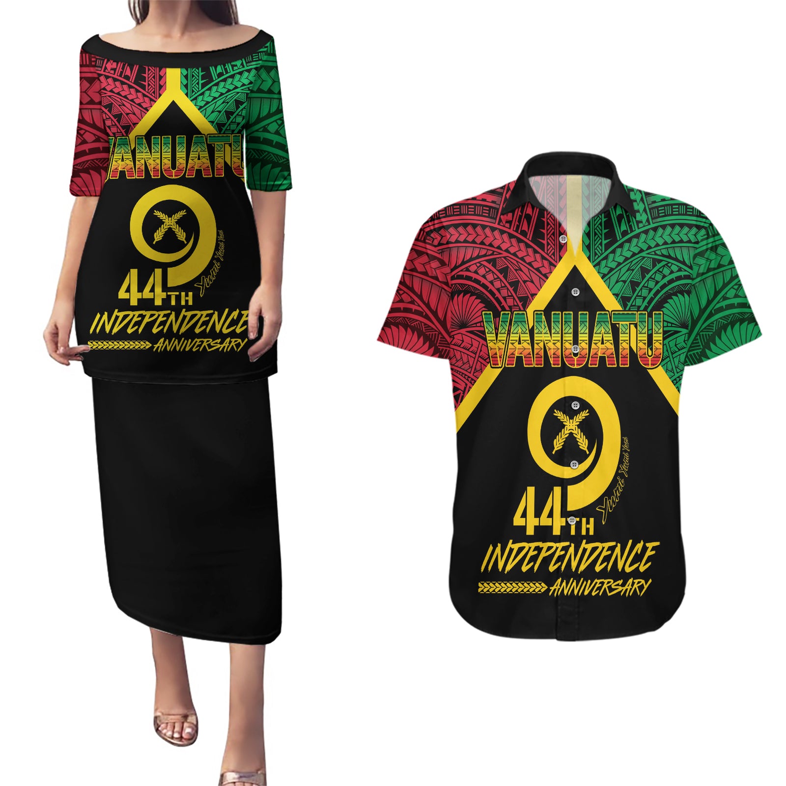 Vanuatu 44th Independence Anniversary Couples Matching Puletasi and Hawaiian Shirt
