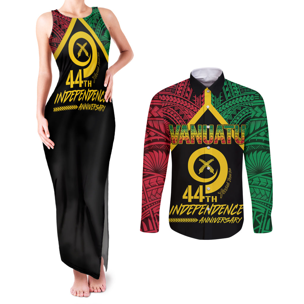 Vanuatu 44th Independence Anniversary Couples Matching Tank Maxi Dress and Long Sleeve Button Shirt LT7 Colorful - Polynesian Pride