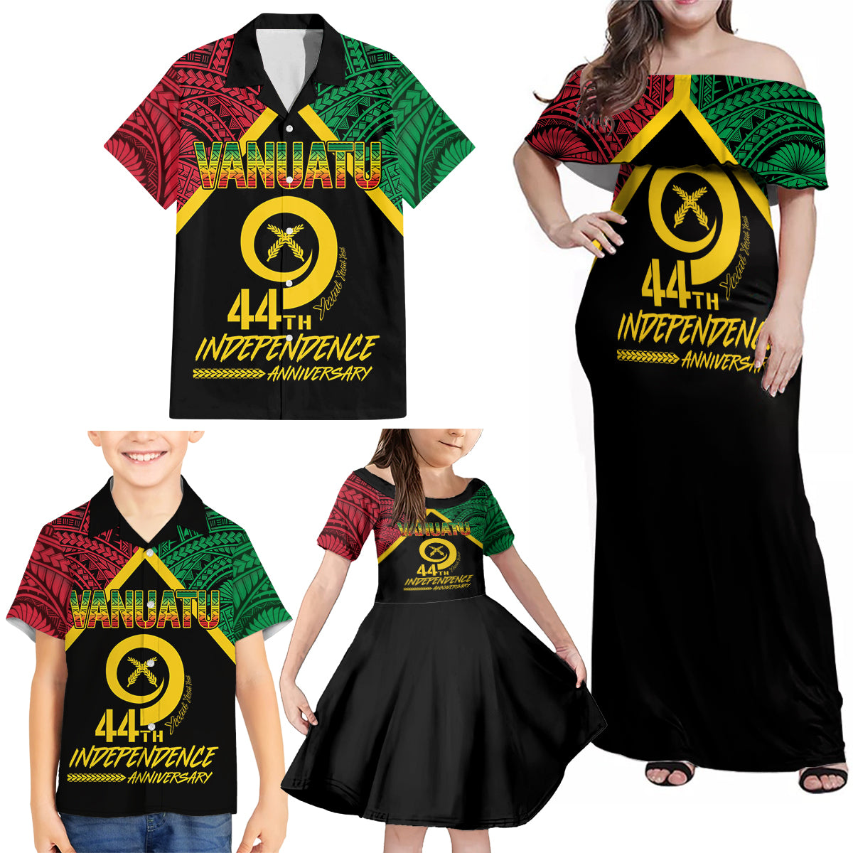 Vanuatu 44th Independence Anniversary Family Matching Off Shoulder Maxi Dress and Hawaiian Shirt LT7 - Polynesian Pride