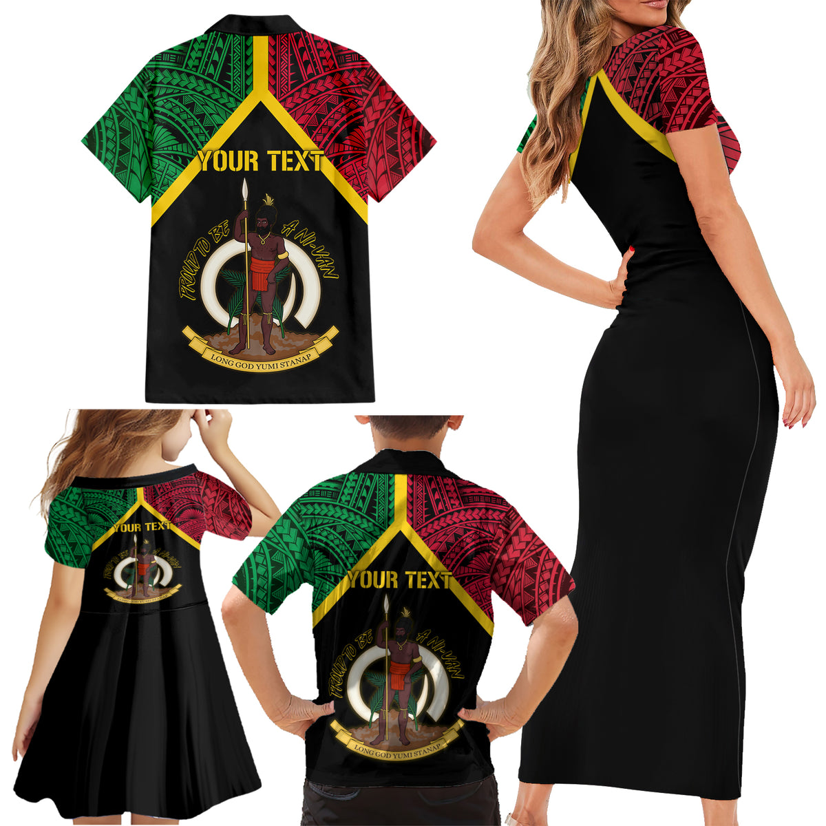Vanuatu 44th Independence Anniversary Family Matching Short Sleeve Bodycon Dress and Hawaiian Shirt LT7 - Polynesian Pride