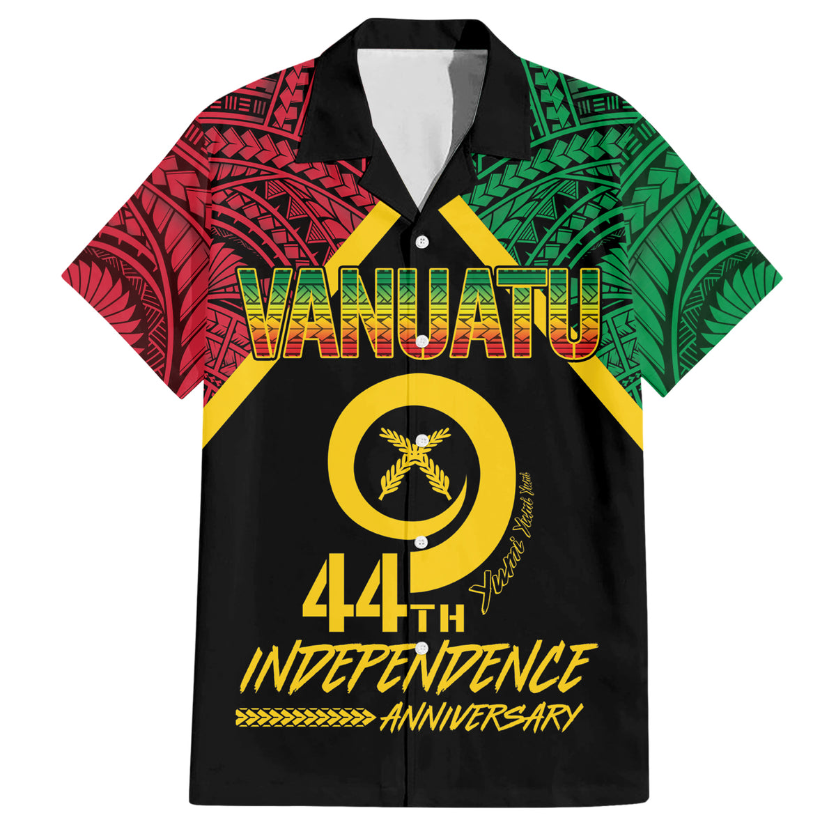 Vanuatu 44th Independence Anniversary Family Matching Short Sleeve Bodycon Dress and Hawaiian Shirt LT7 Dad's Shirt - Short Sleeve Colorful - Polynesian Pride