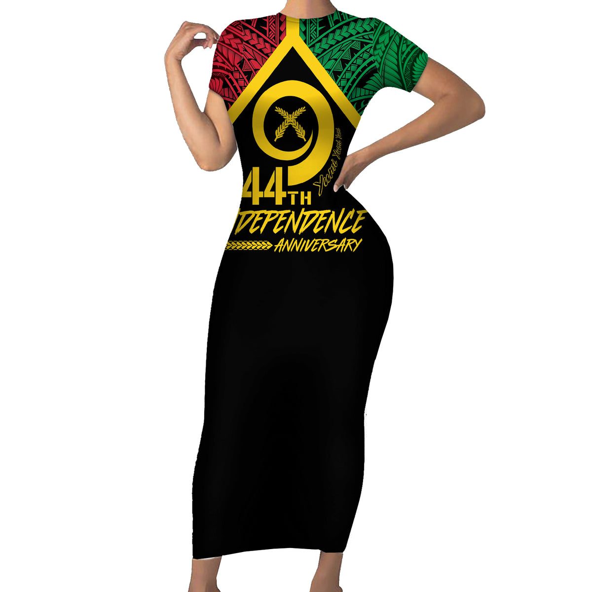 Vanuatu 44th Independence Anniversary Family Matching Short Sleeve Bodycon Dress and Hawaiian Shirt LT7 Mom's Dress Colorful - Polynesian Pride