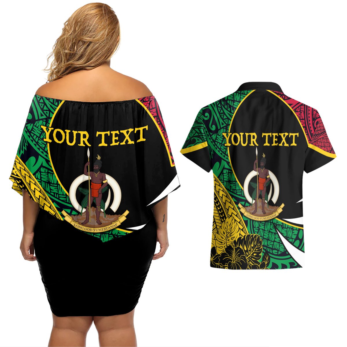 Vanuatu Independence Day Yumi 44 Couples Matching Off Shoulder Short Dress and Hawaiian Shirt LT7 - Polynesian Pride