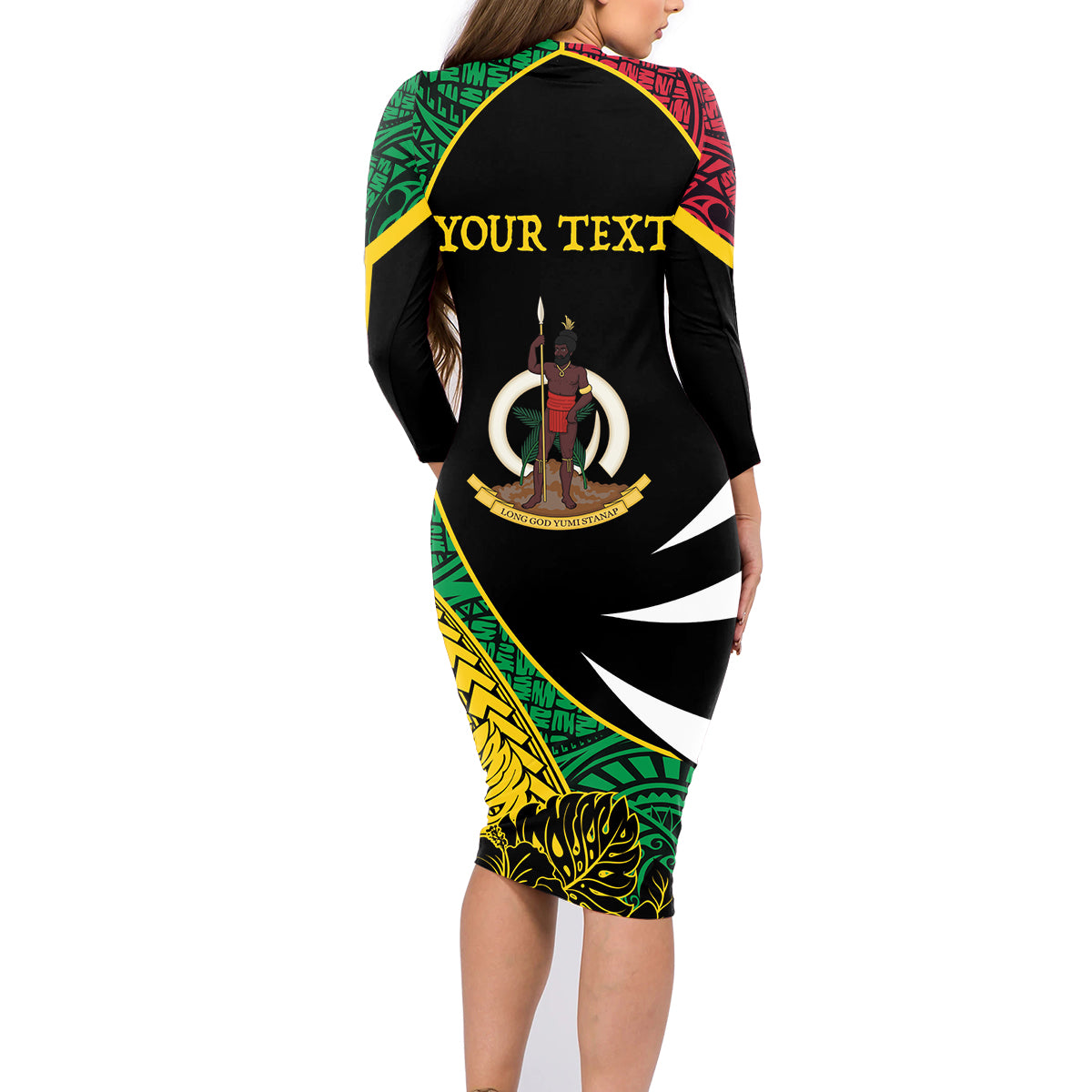 Vanuatu Independence Day Yumi 44 Family Matching Long Sleeve Bodycon Dress and Hawaiian Shirt