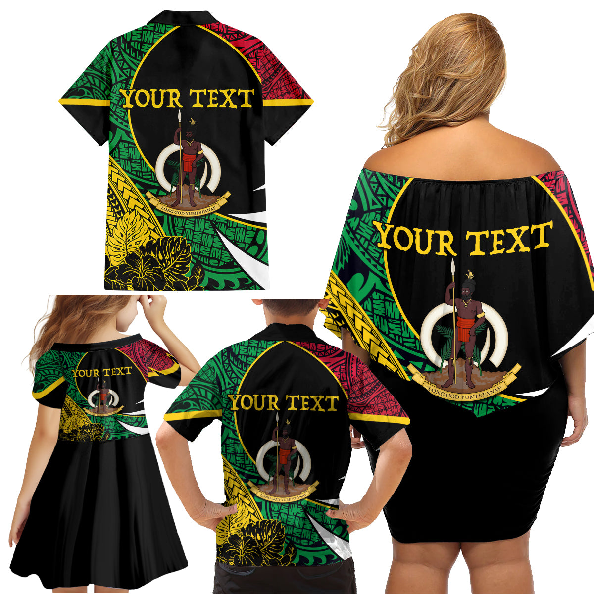 Vanuatu Independence Day Yumi 44 Family Matching Off Shoulder Short Dress and Hawaiian Shirt LT7 - Polynesian Pride