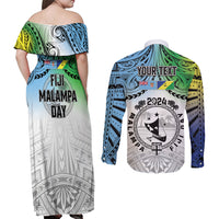 Malampa Fiji Day Couples Matching Off Shoulder Maxi Dress and Long Sleeve Button Shirt Gradient Style