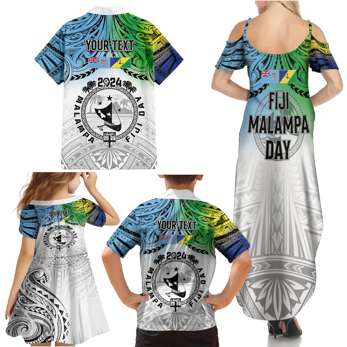 Malampa Fiji Day Family Matching Summer Maxi Dress and Hawaiian Shirt Gradient Style