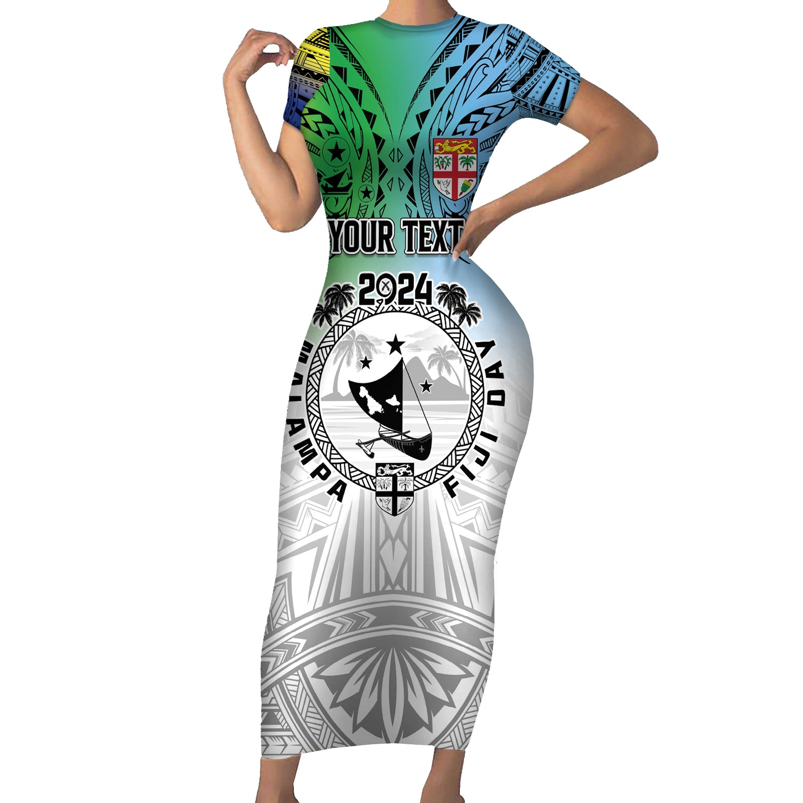 Malampa Fiji Day Short Sleeve Bodycon Dress Gradient Style