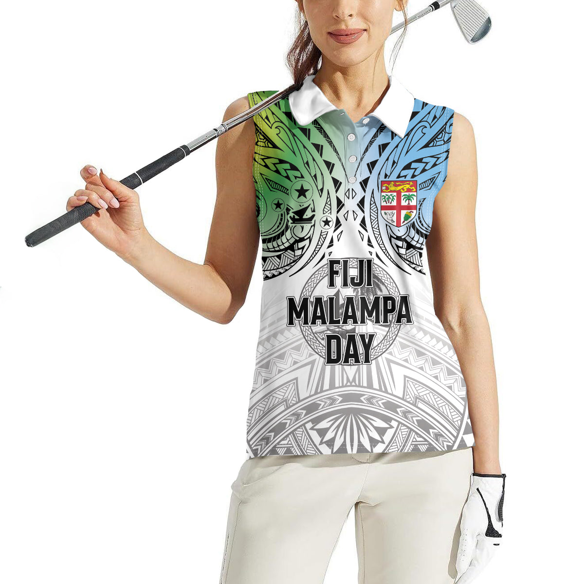 Malampa Fiji Day Women Sleeveless Polo Shirt Gradient Style
