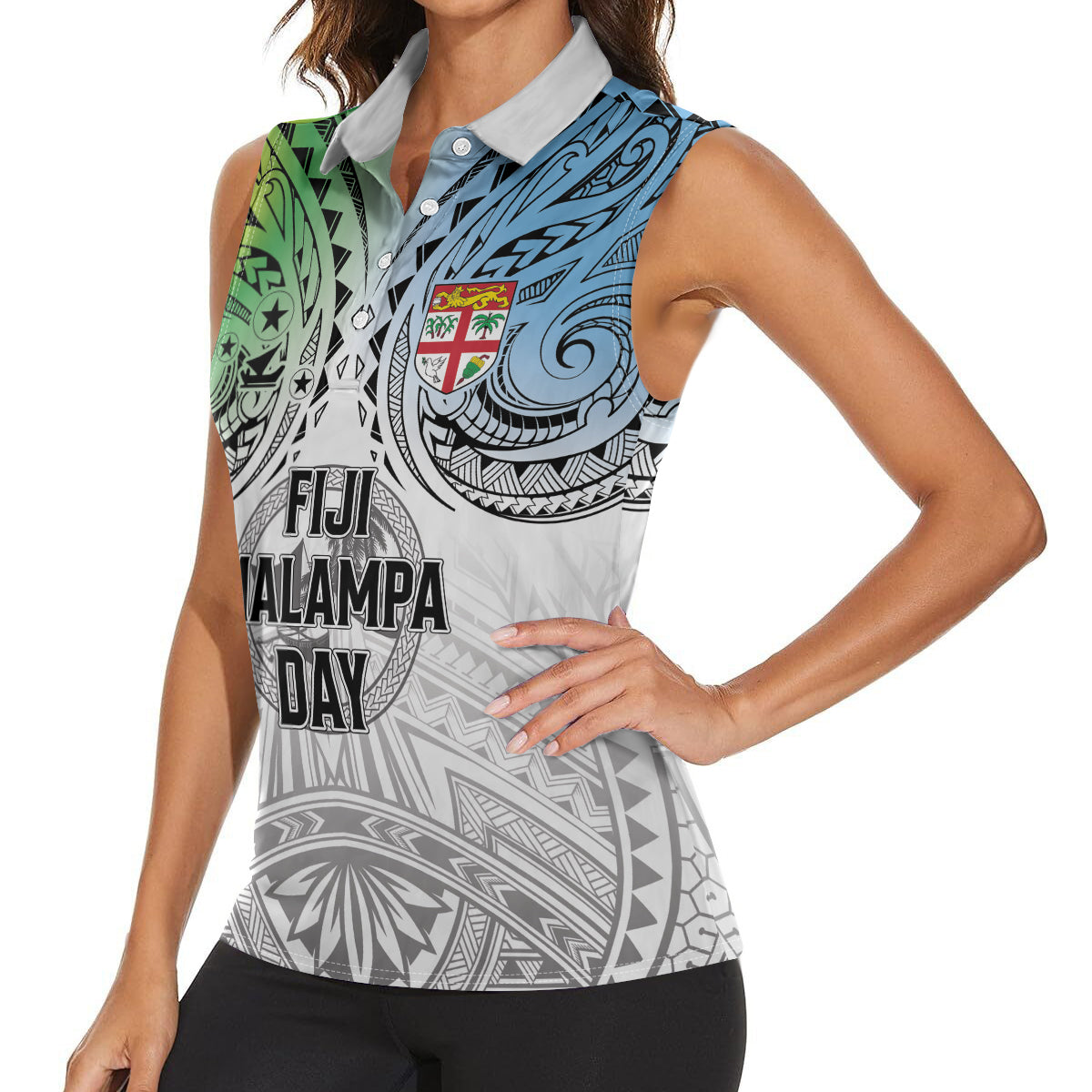 Malampa Fiji Day Women Sleeveless Polo Shirt Gradient Style
