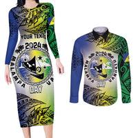 Malampa Day Couples Matching Long Sleeve Bodycon Dress and Long Sleeve Button Shirt Emblem Gradient Style LT7 Colorful - Polynesian Pride