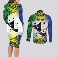 Malampa Day Couples Matching Long Sleeve Bodycon Dress and Long Sleeve Button Shirt Emblem Gradient Style LT7 - Polynesian Pride