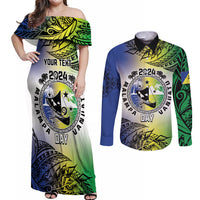 Malampa Day Couples Matching Off Shoulder Maxi Dress and Long Sleeve Button Shirt Emblem Gradient Style LT7 Colorful - Polynesian Pride