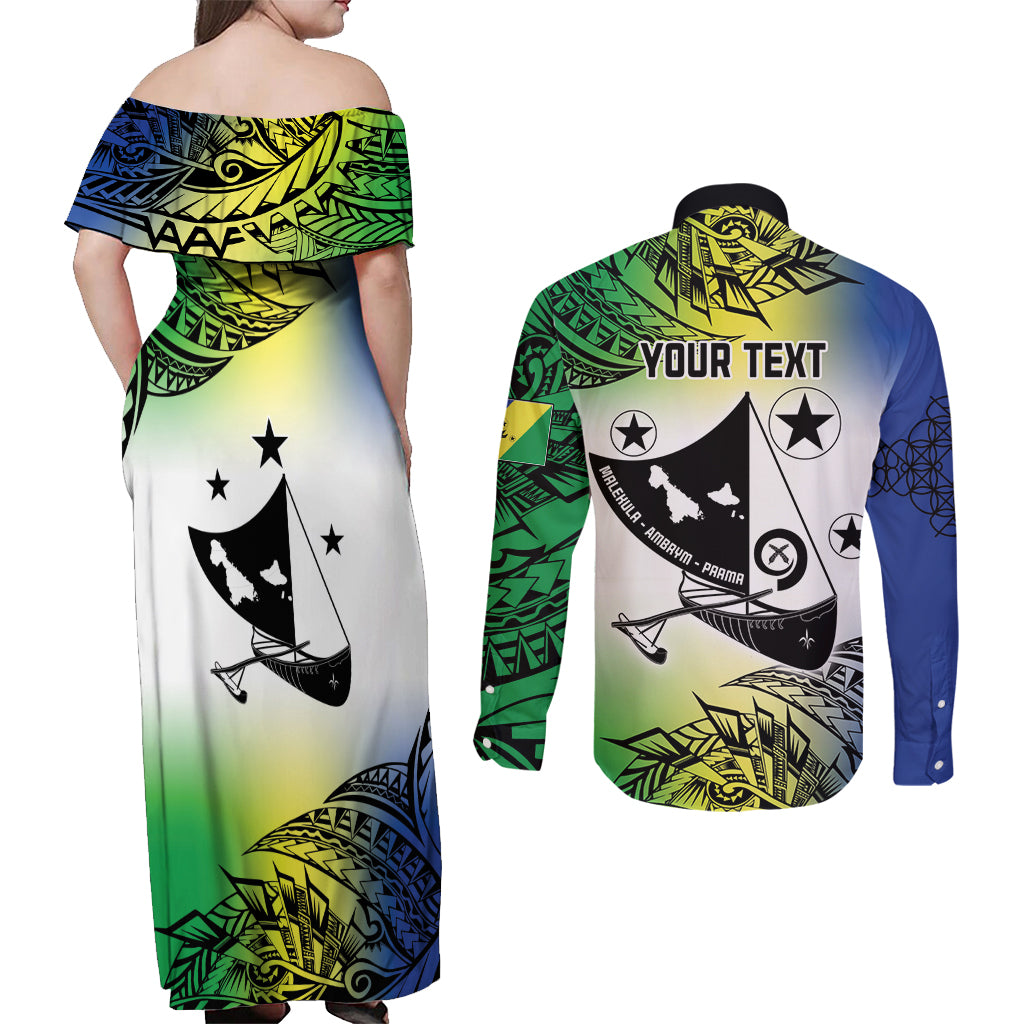 Malampa Day Couples Matching Off Shoulder Maxi Dress and Long Sleeve Button Shirt Emblem Gradient Style LT7 - Polynesian Pride