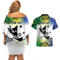 Malampa Day Couples Matching Off Shoulder Short Dress and Hawaiian Shirt Emblem Gradient Style