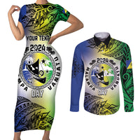 Malampa Day Couples Matching Short Sleeve Bodycon Dress and Long Sleeve Button Shirt Emblem Gradient Style LT7 Colorful - Polynesian Pride