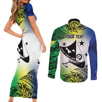 Malampa Day Couples Matching Short Sleeve Bodycon Dress and Long Sleeve Button Shirt Emblem Gradient Style LT7 - Polynesian Pride
