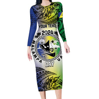 Malampa Day Family Matching Long Sleeve Bodycon Dress and Hawaiian Shirt Emblem Gradient Style