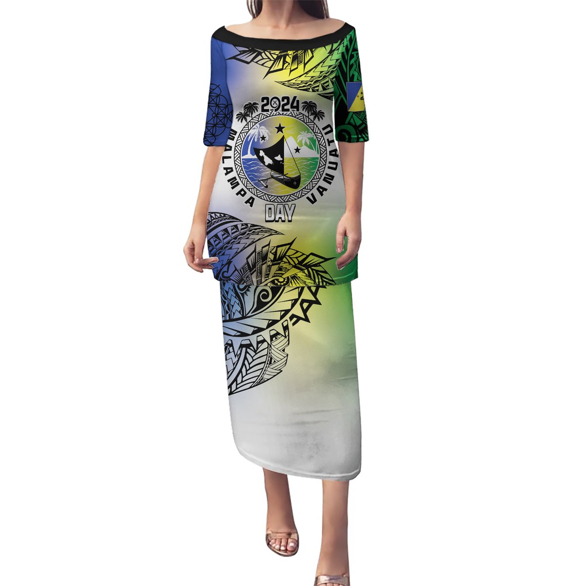 Malampa Day Puletasi Emblem Gradient Style LT7 Long Dress Colorful - Polynesian Pride