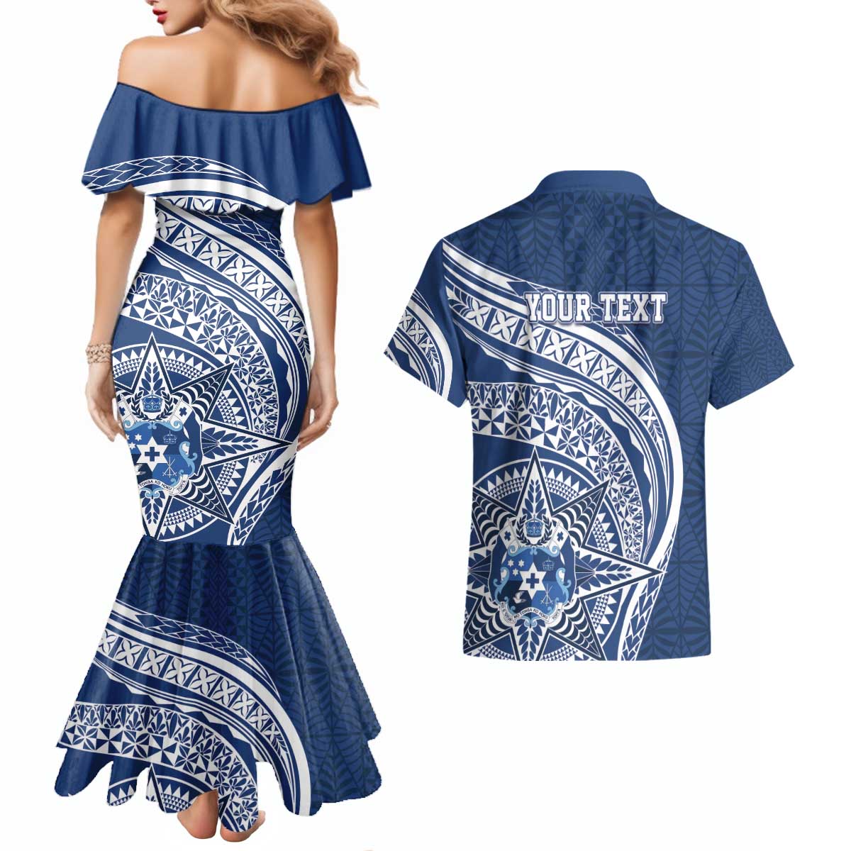 Tonga Queen Salote College Personalized Couples Matching Mermaid Dress and Hawaiian Shirt Ngatu Tokelaufeletoa Motifs