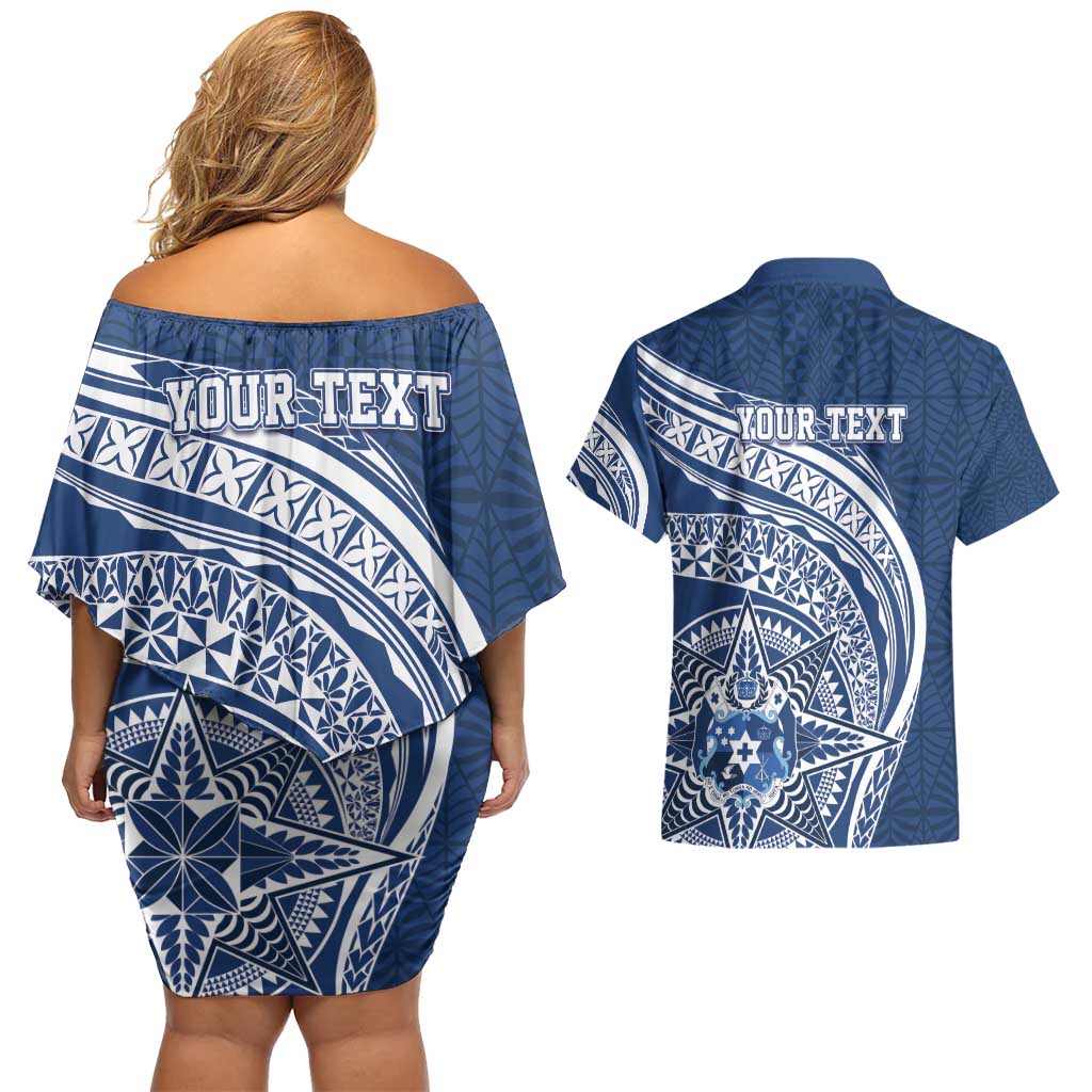 Tonga Queen Salote College Personalized Couples Matching Off Shoulder Short Dress and Hawaiian Shirt Ngatu Tokelaufeletoa Motifs