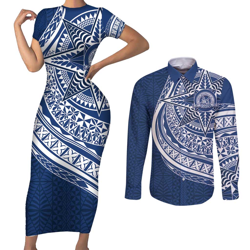 Tonga Queen Salote College Personalized Couples Matching Short Sleeve Bodycon Dress and Long Sleeve Button Shirt Ngatu Tokelaufeletoa Motifs