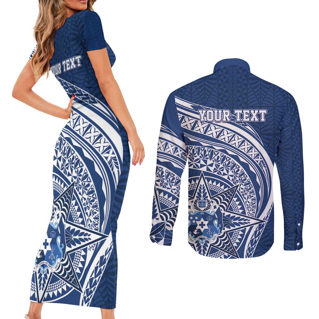 Tonga Queen Salote College Personalized Couples Matching Short Sleeve Bodycon Dress and Long Sleeve Button Shirt Ngatu Tokelaufeletoa Motifs