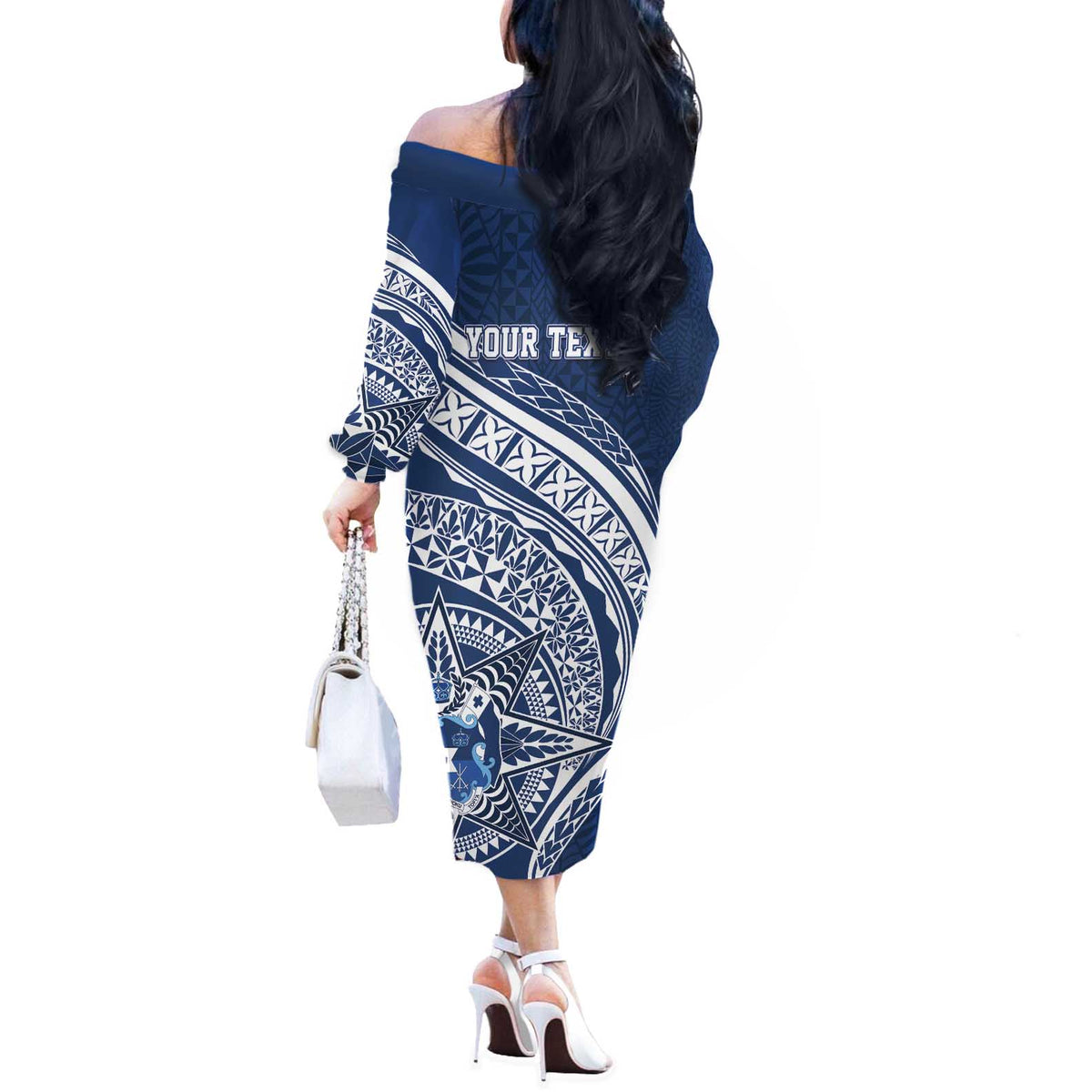Tonga Queen Salote College Personalized Off The Shoulder Long Sleeve Dress Ngatu Tokelaufeletoa Motifs LT7 - Polynesian Pride