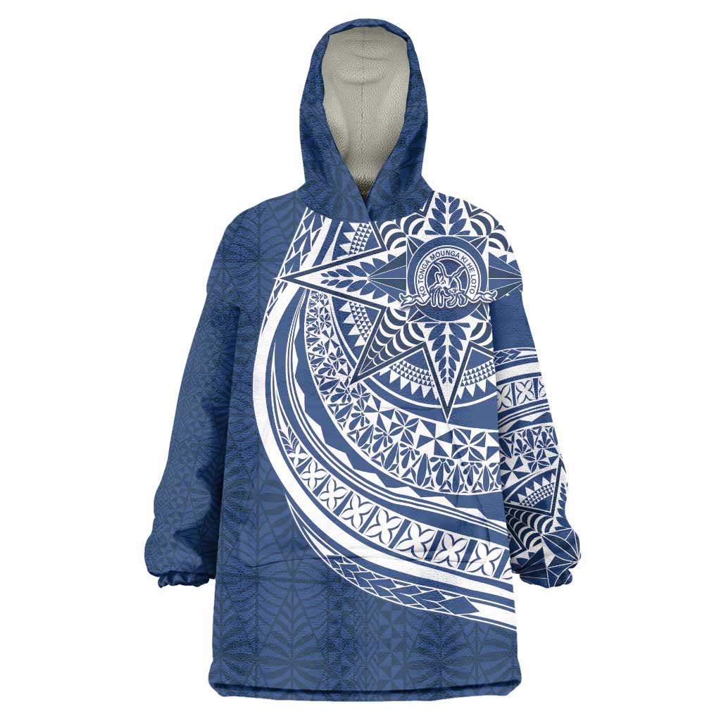 Tonga Queen Salote College Personalized Wearable Blanket Hoodie Ngatu Tokelaufeletoa Motifs LT7 One Size Navy Blue - Polynesian Pride