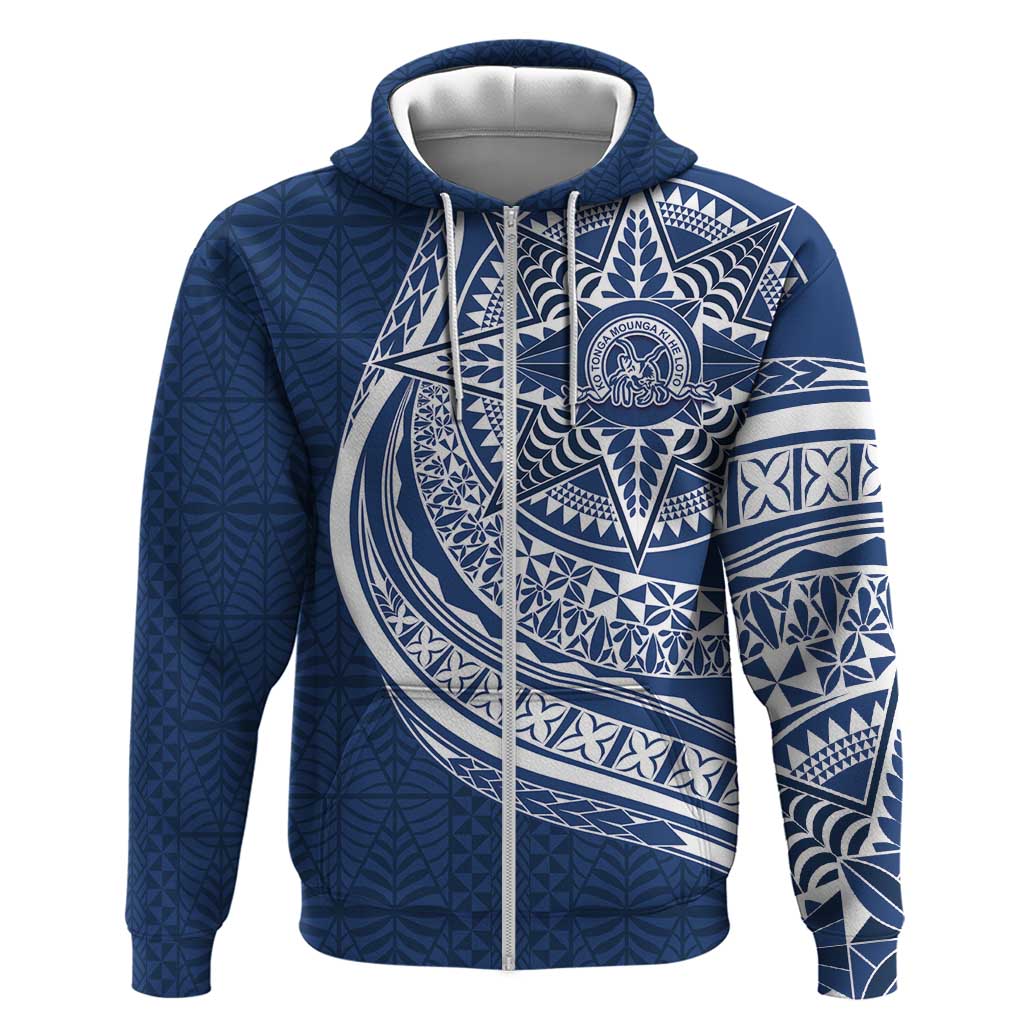 Tonga Queen Salote College Personalized Zip Hoodie Ngatu Tokelaufeletoa Motifs LT7 Zip Hoodie Navy Blue - Polynesian Pride