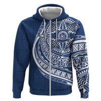 Tonga Queen Salote College Personalized Zip Hoodie Ngatu Tokelaufeletoa Motifs LT7 Zip Hoodie Navy Blue - Polynesian Pride