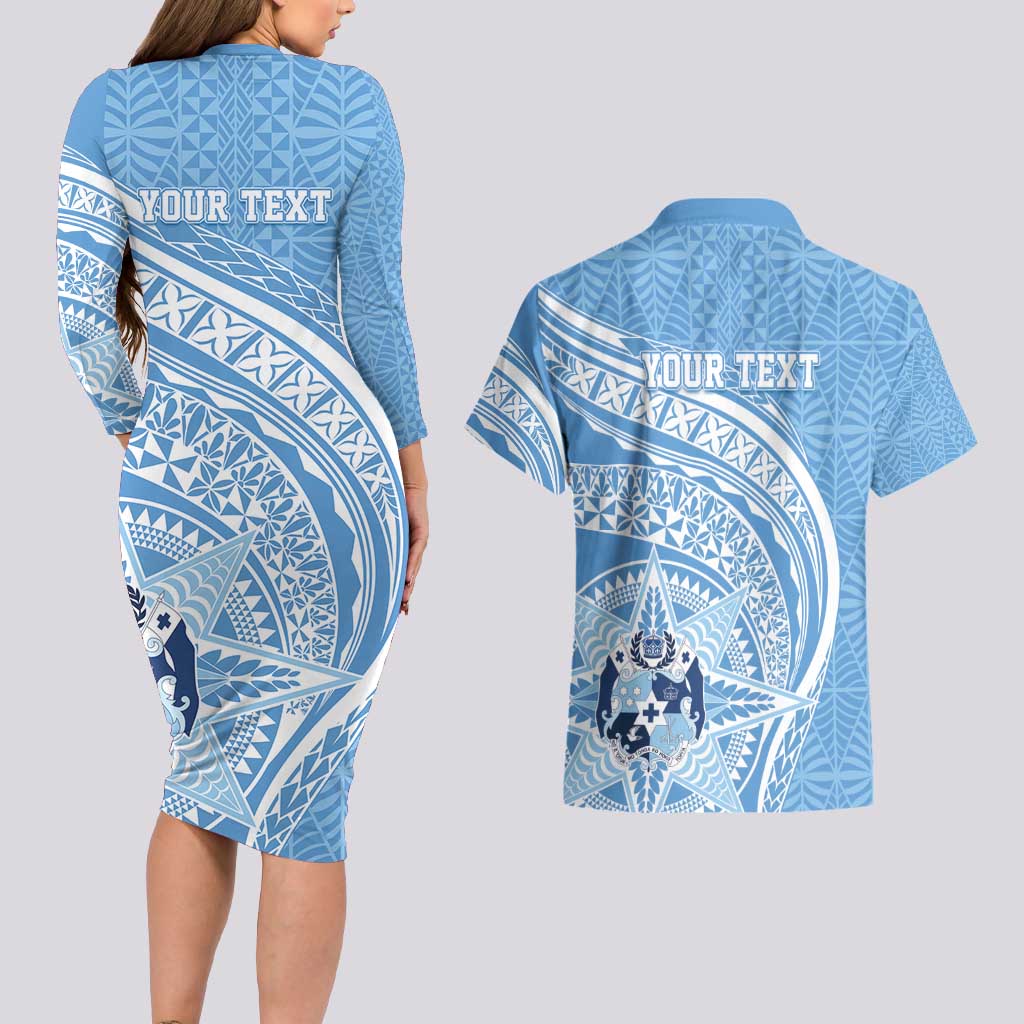Tonga Apifo'ou Kolisi Personalized Couples Matching Long Sleeve Bodycon Dress and Hawaiian Shirt Ngatu Tokelaufeletoa Motifs