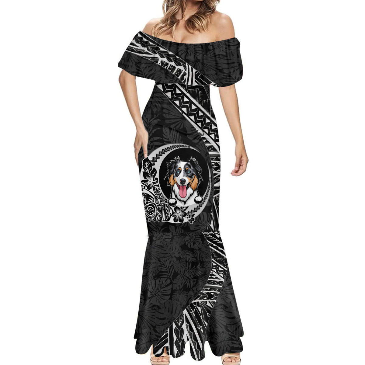Personalised Polynesian Dog Mermaid Dress With Australian Shepherd - Crescent Style LT7 - Polynesian Pride