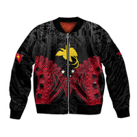 Personalised PNG Sleeve Zip Bomber Jacket Papua Motuan Mirror Style LT7 Unisex Black - Polynesian Pride