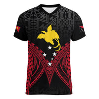 Personalised PNG Women V Neck T Shirt Papua Motuan Mirror Style LT7 Female Black - Polynesian Pride