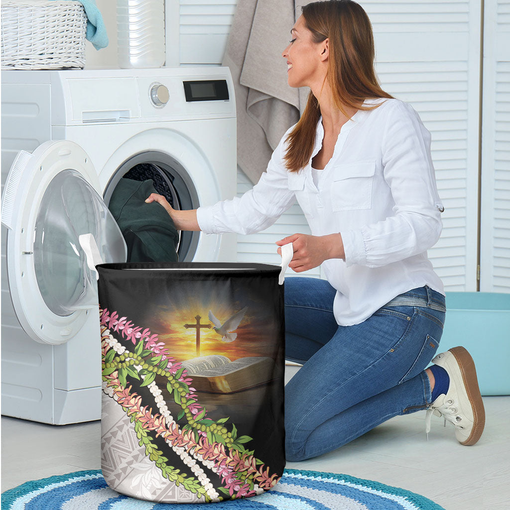 Hawaii Mokihana Mix Pikake Leis Mahalo 'Olelo Laundry Basket Black LT7 - Polynesian Pride