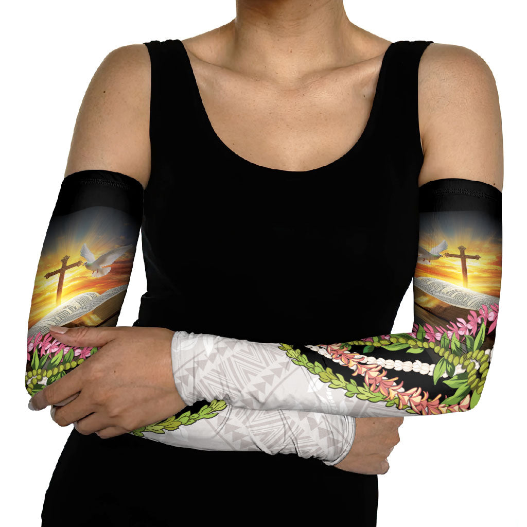Hawaii Mokihana Mix Pikake Leis Mahalo 'Olelo Arm Sleeves Black LT7 - Polynesian Pride