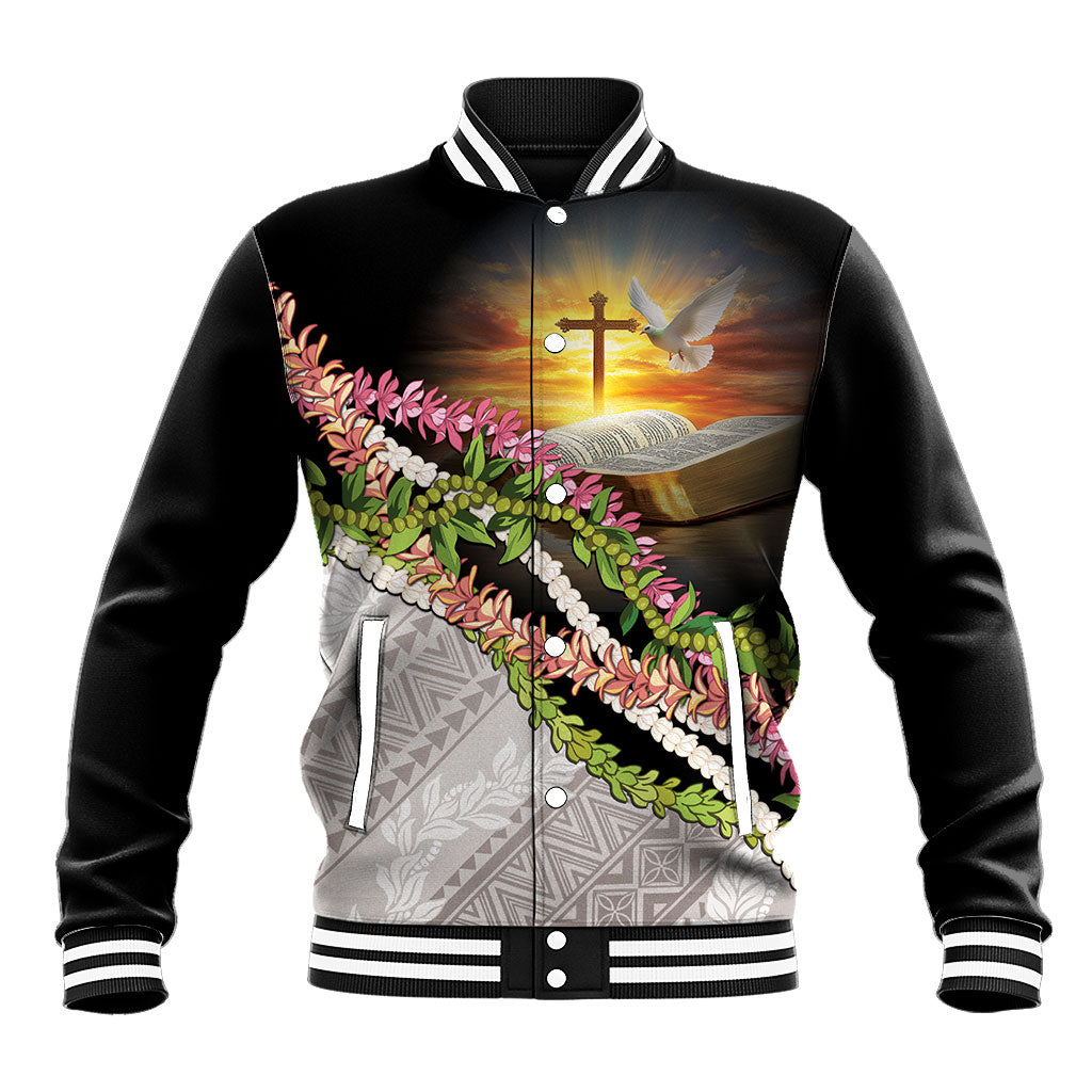 Hawaii Mokihana Mix Pikake Leis Mahalo 'Olelo Baseball Jacket Black LT7 Unisex Black - Polynesian Pride